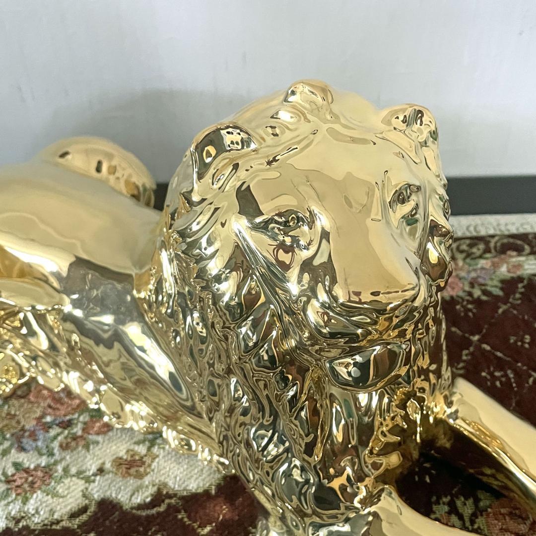 陶器 動物 ライオン 置物 イタリア製 AHURA 1424/O ゴールド