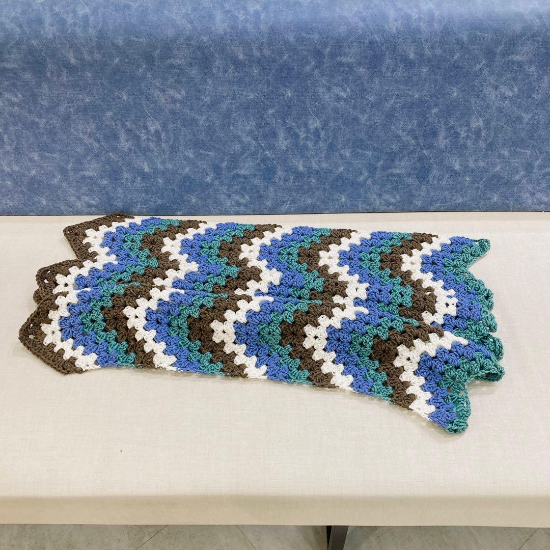 ブランケット　手編み　配色　4カラー　アースカラー　ギザギザ　シェブロン　波模様