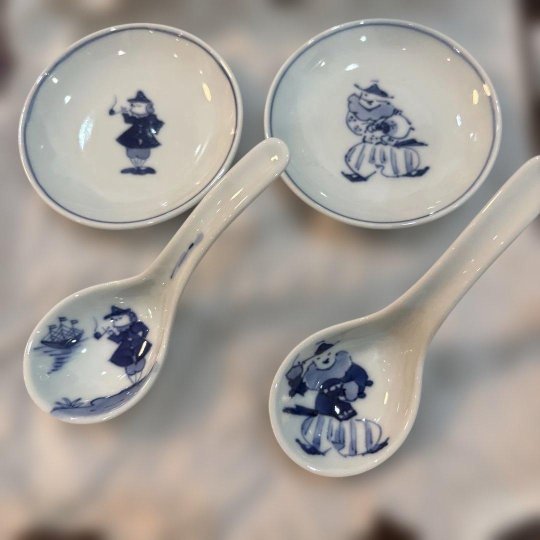 有田焼　しん窯　青花　小どんぶり　れんげ　小皿　2セット