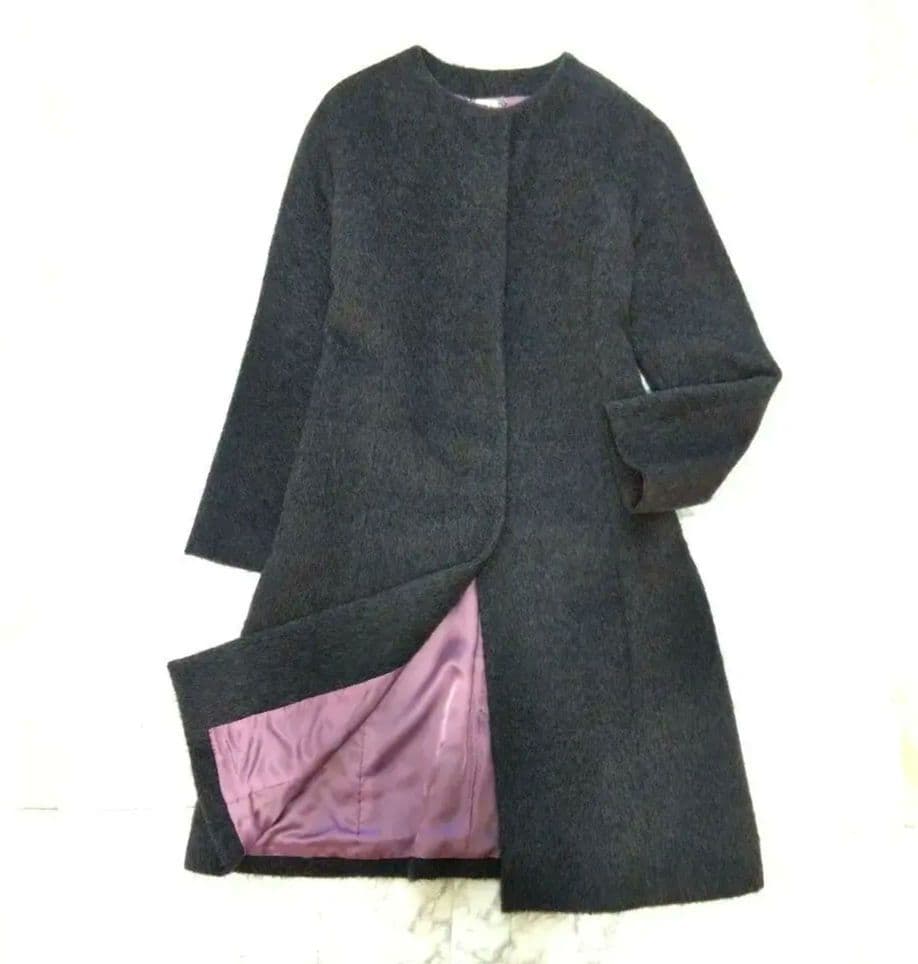 【美品】ELISA エリザ　アルパカ混 ノーカラーロングコート　③L　日本製