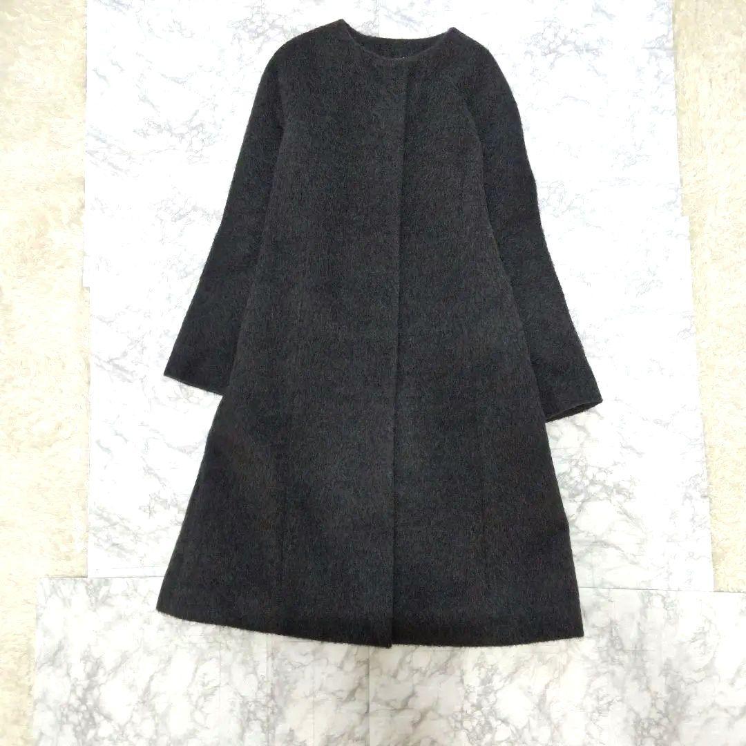 【美品】ELISA エリザ　アルパカ混 ノーカラーロングコート　③L　日本製