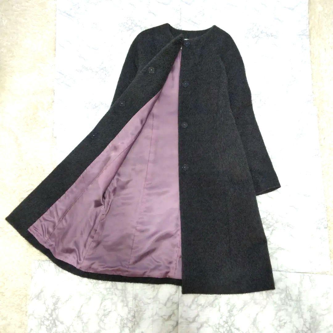 【美品】ELISA エリザ　アルパカ混 ノーカラーロングコート　③L　日本製