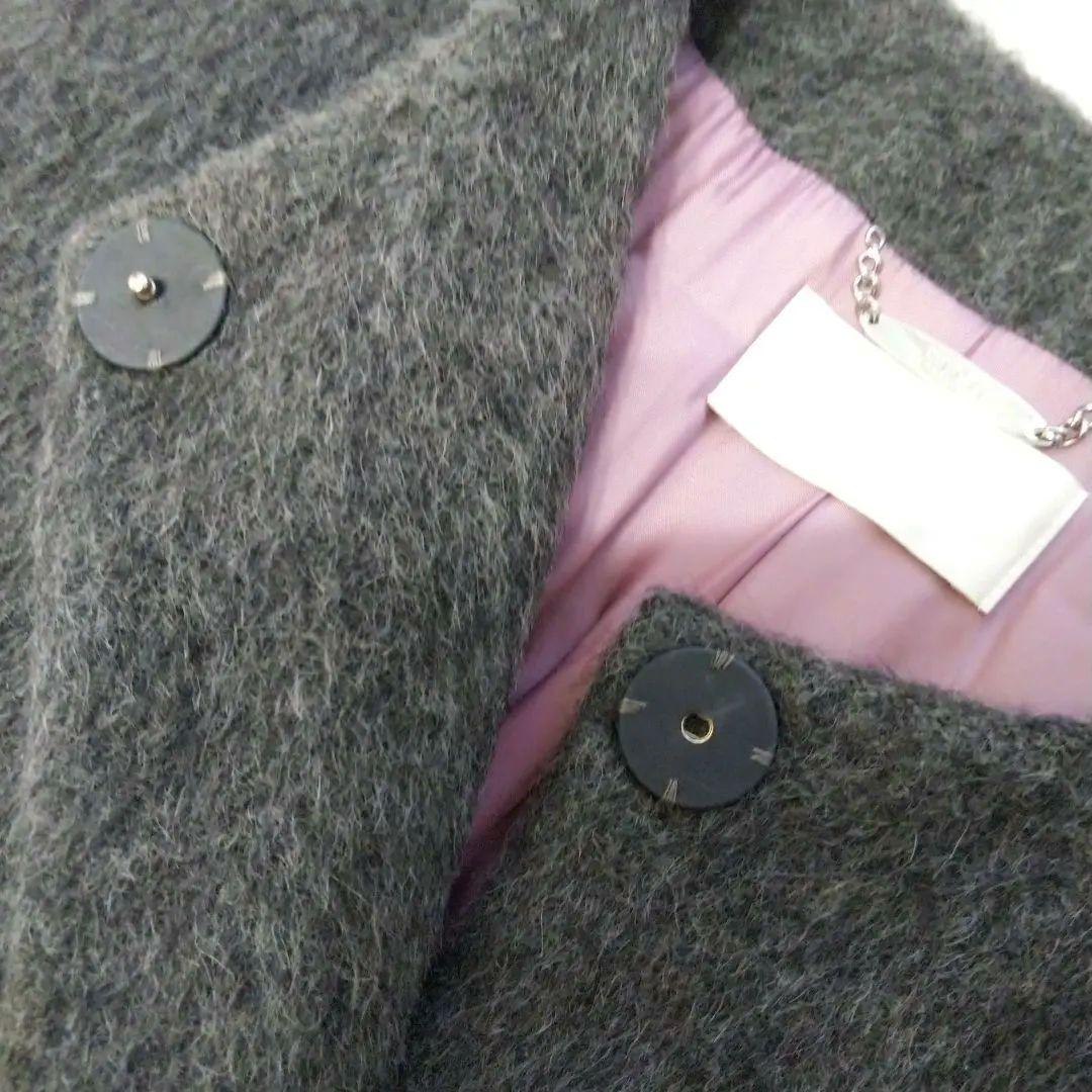 【美品】ELISA エリザ　アルパカ混 ノーカラーロングコート　③L　日本製