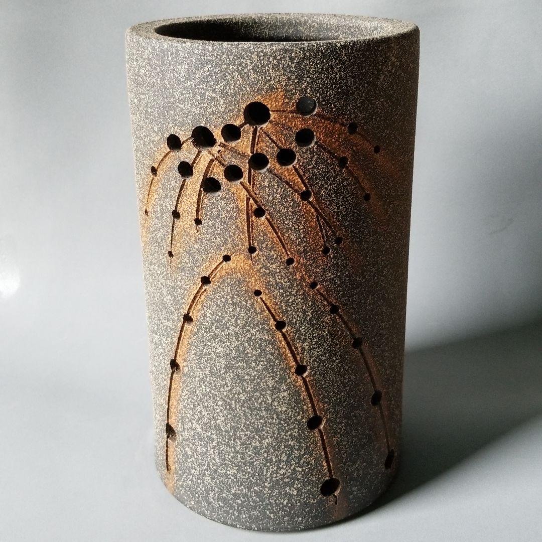 信楽焼傘立て  朱ちらし 高さ４６cm