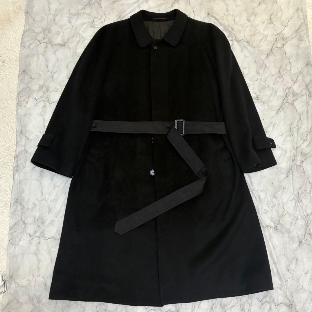 美品 カシミヤ 100% ベルト付 黒 ブラック ロング コート L〜XL相当