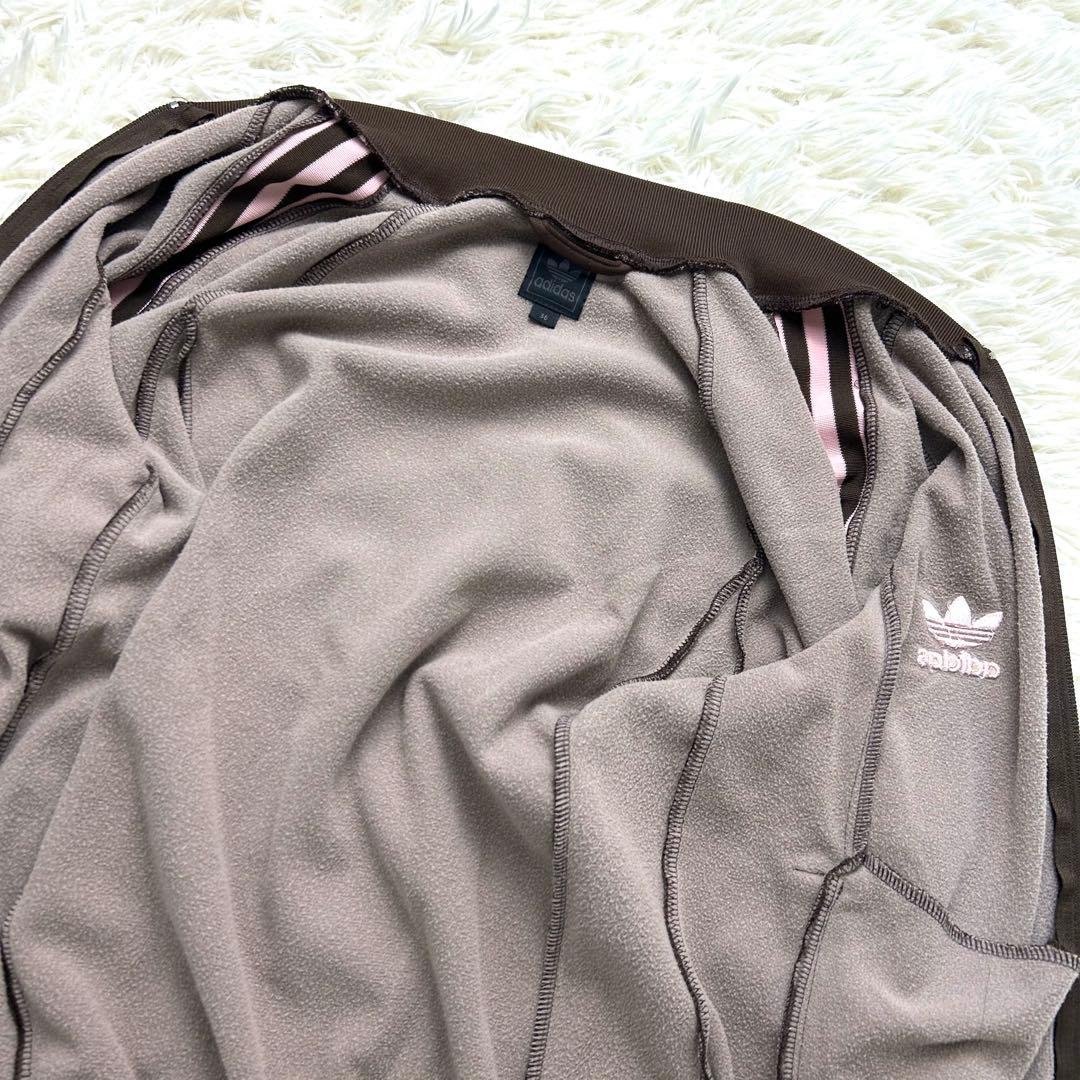 S adidas トラックジャケット ブラウン ピンク 茶ノーカラー レディース