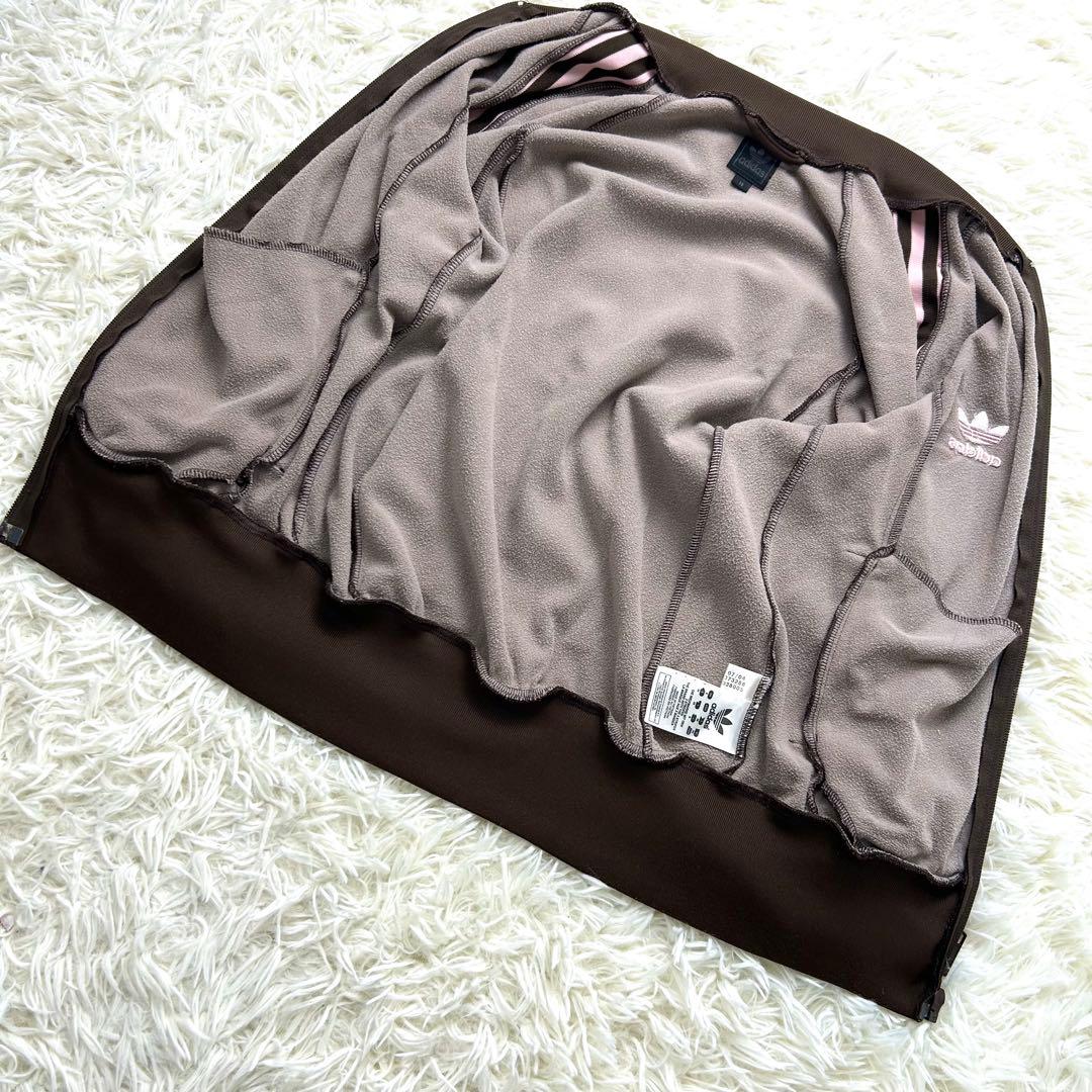 S adidas トラックジャケット ブラウン ピンク 茶ノーカラー レディース