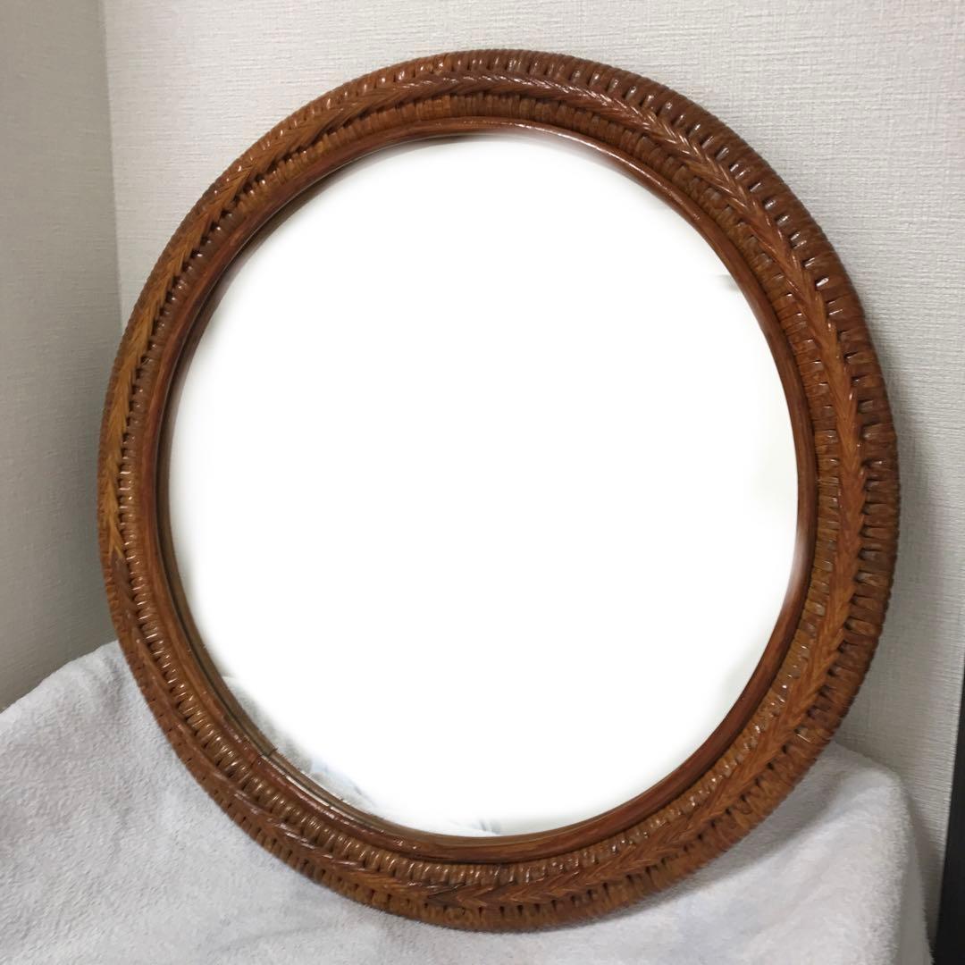 vintage ラタン 丸型ウォールミラー 直径53cm