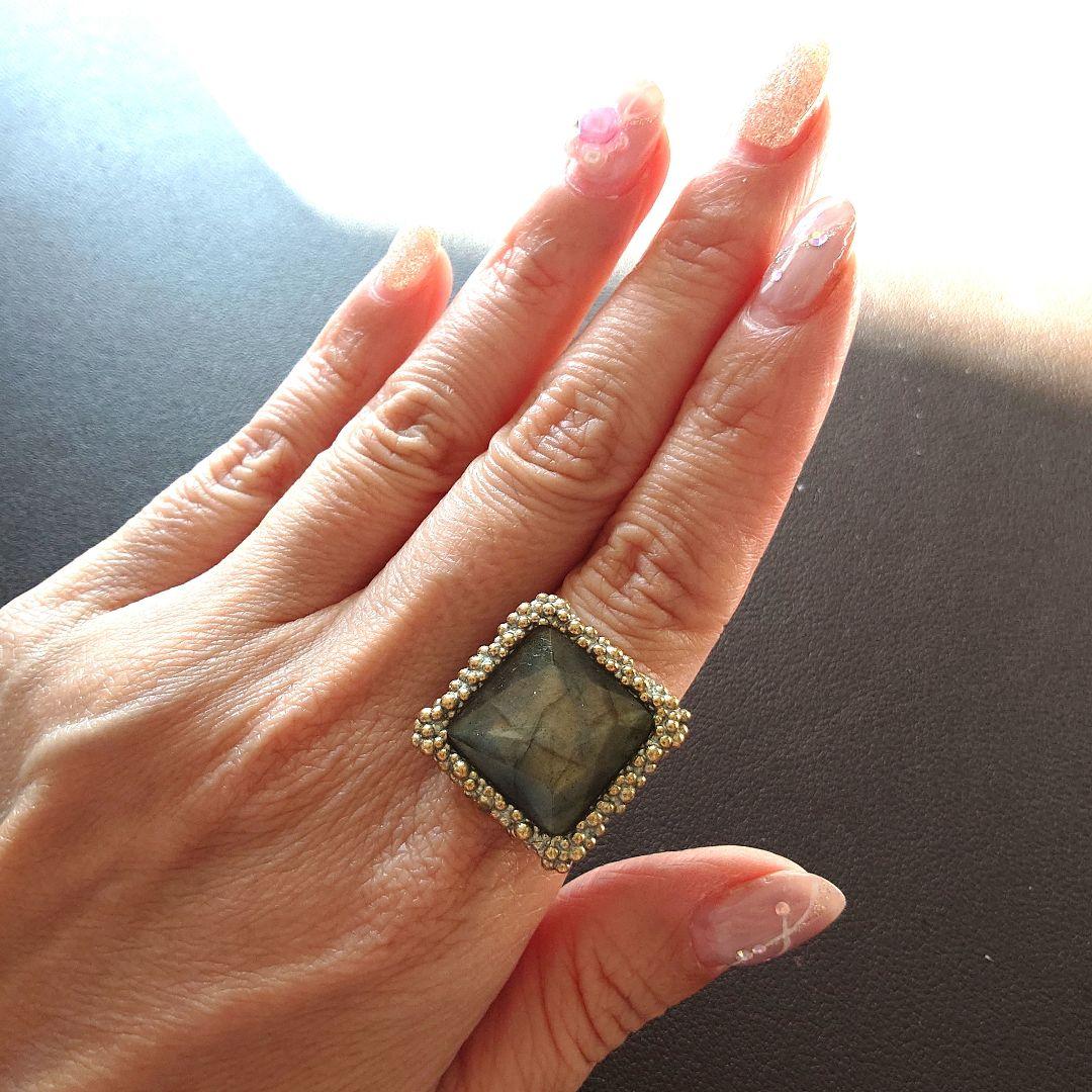 天然石ゴールドトーンリング10号