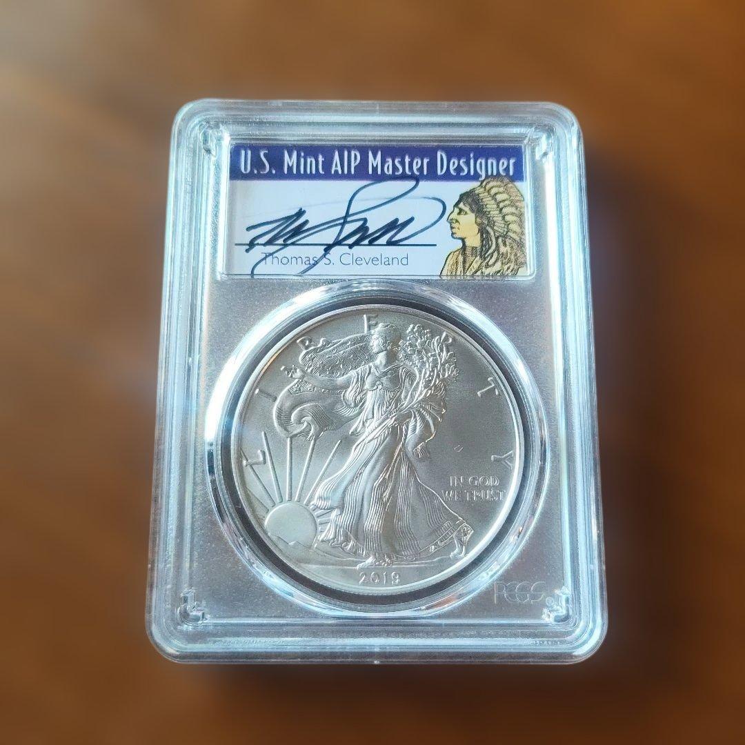 純銀1オンス銀貨　イーグル銀貨2019年　PCGS MS70FSサイン入り