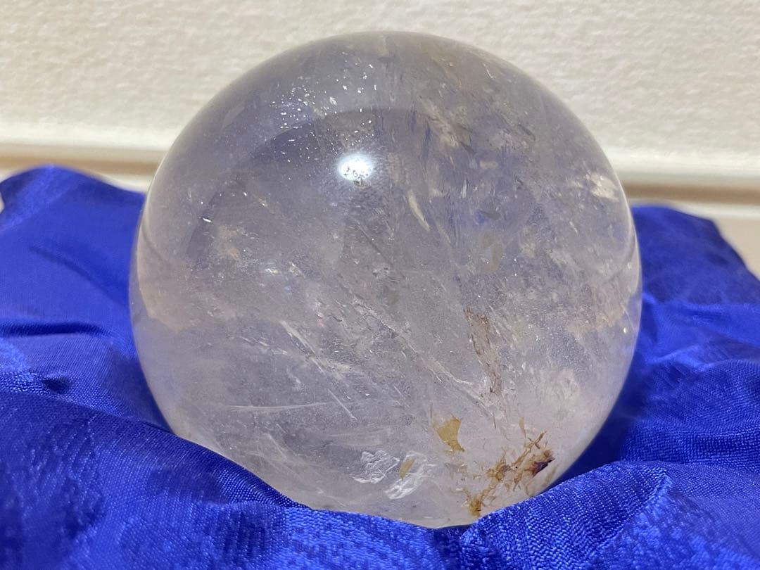 天然本水晶 丸玉 招福宝珠 高級 天然石 共箱有 桐箱 465g 落款印