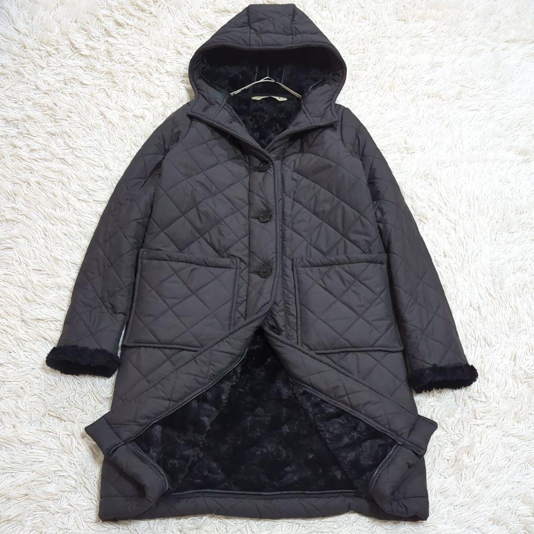 美品 6 マッキントッシュ 白タグ キルティングボアコート ブラック 英国製