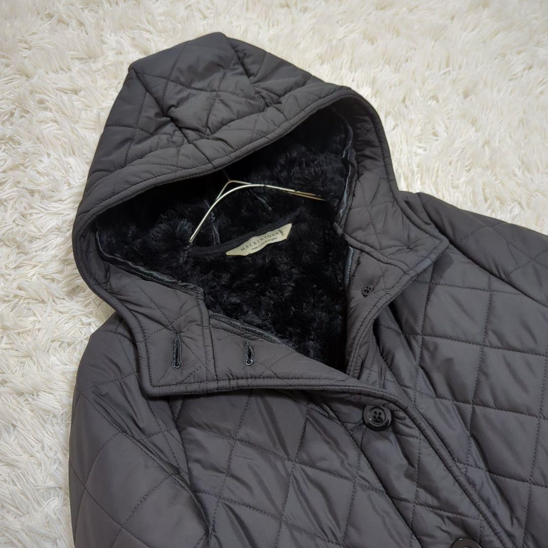 美品 6 マッキントッシュ 白タグ キルティングボアコート ブラック 英国製