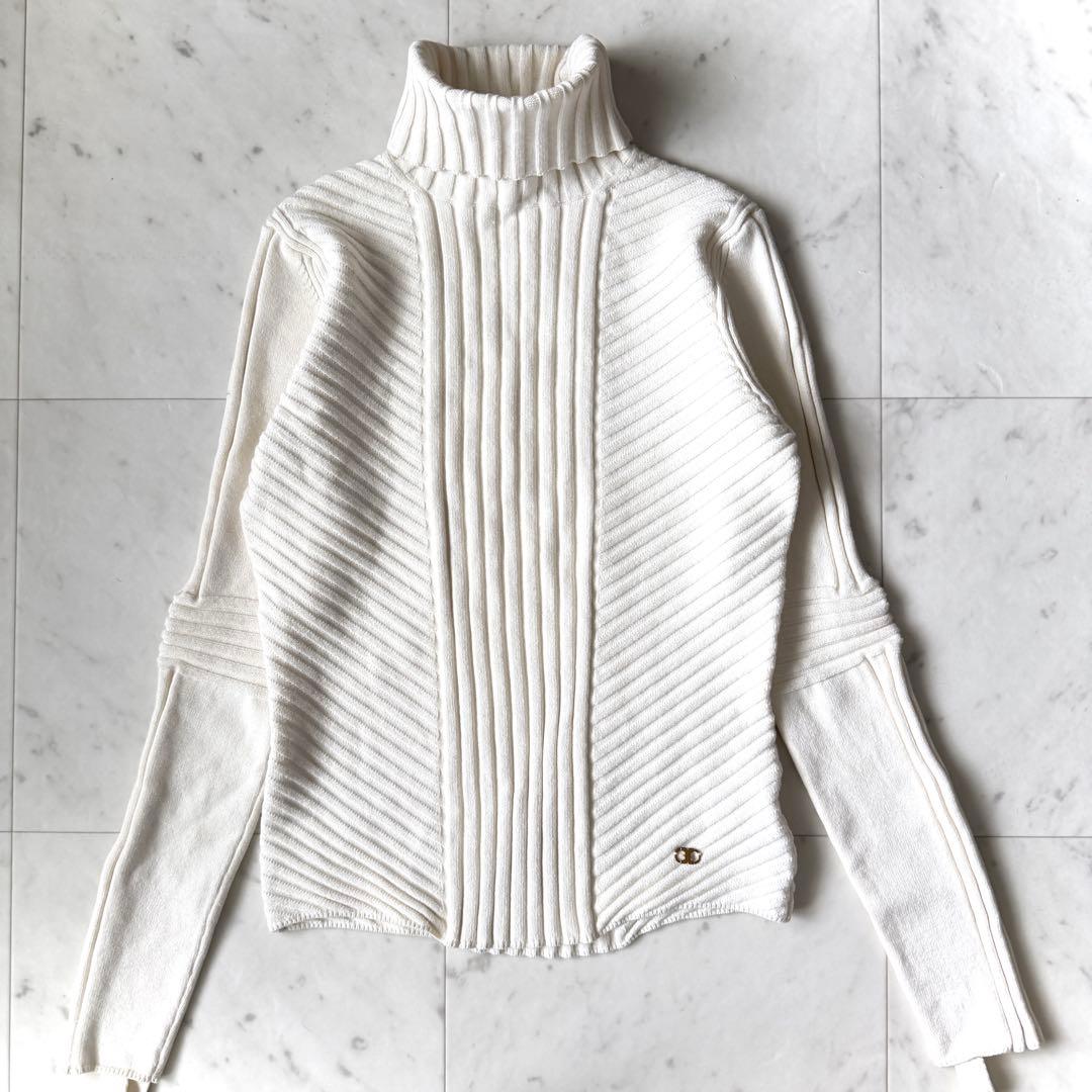 美品 トリーバーチ もっちり リブタートルネックニット ホワイト セーター