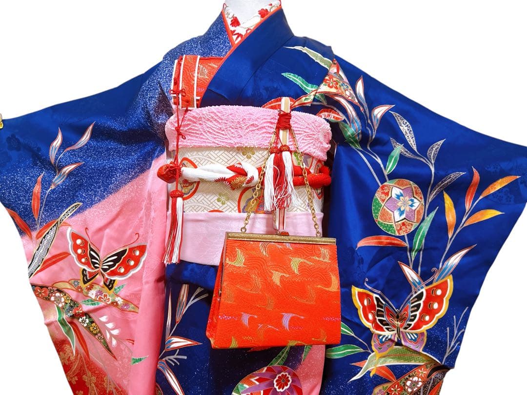 ロイヤルブルー!正絹♡七五三　7歳　女の子　フルセット　一式　青系　ピンク