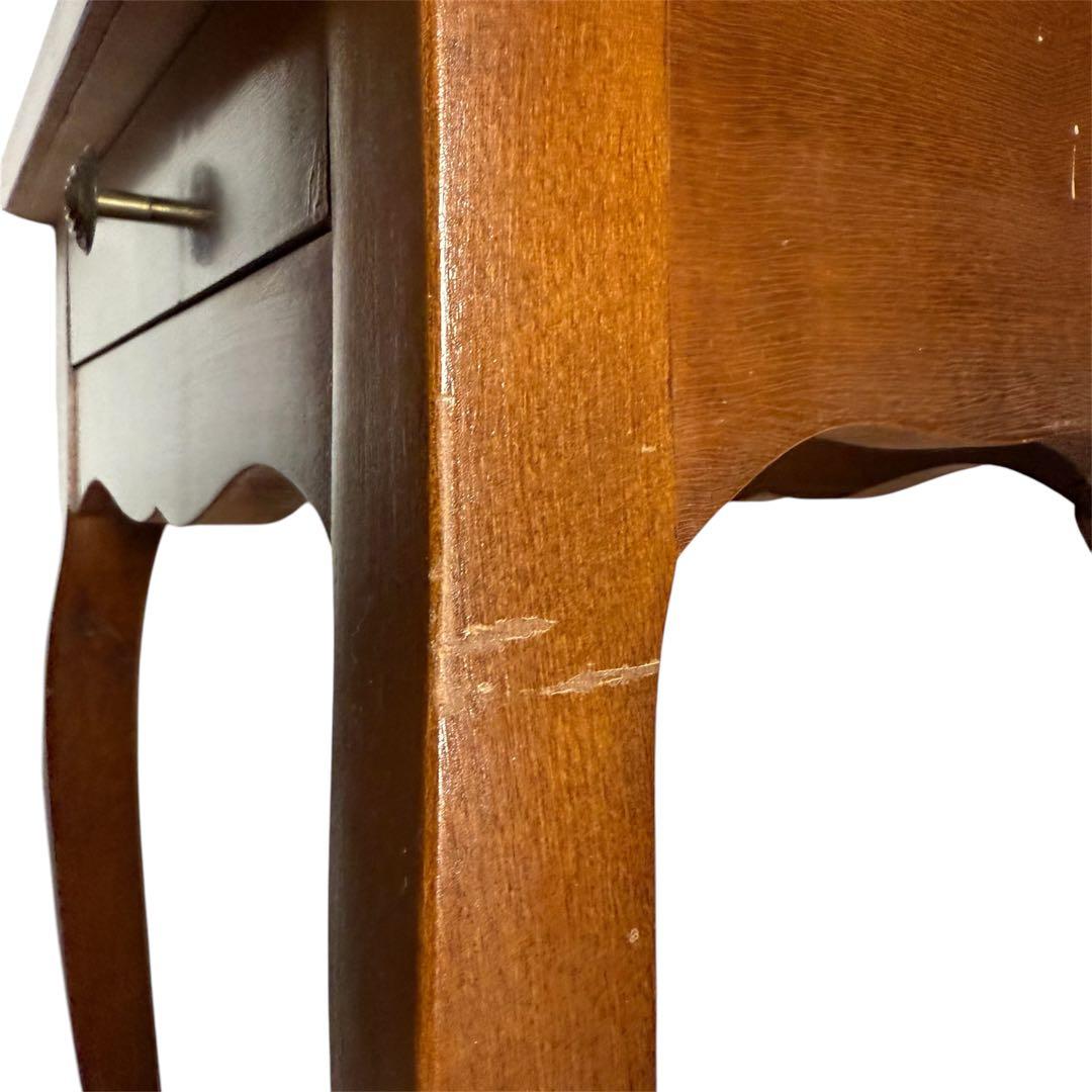 木製 サイドテーブル 引出し付きアンティーク　木製コンソール　猫脚テーブル　花台