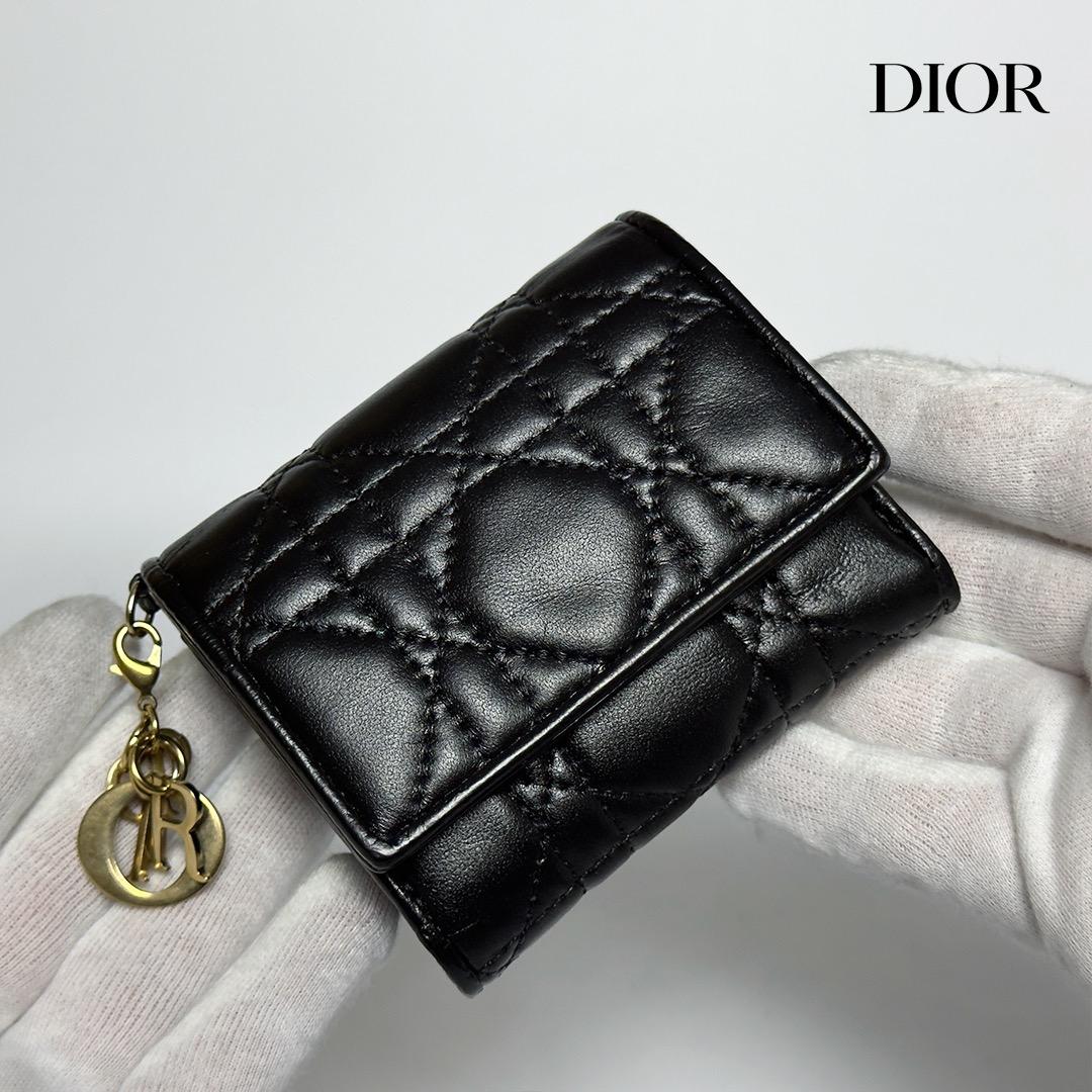 正規品　Dior レディディオール　カナージュ　ロータスウォレット　三つ折り財布
