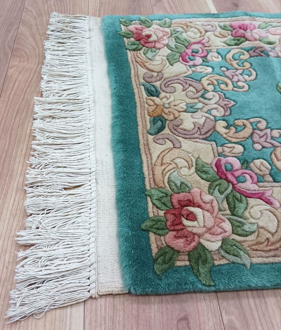 Y3317 中国高級絨毯 天津緞通 ウール100% 手織り 93×61㎝