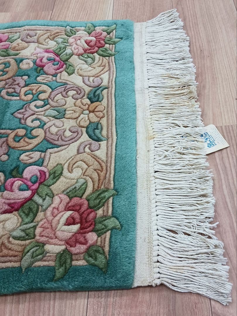 Y3317 中国高級絨毯 天津緞通 ウール100% 手織り 93×61㎝