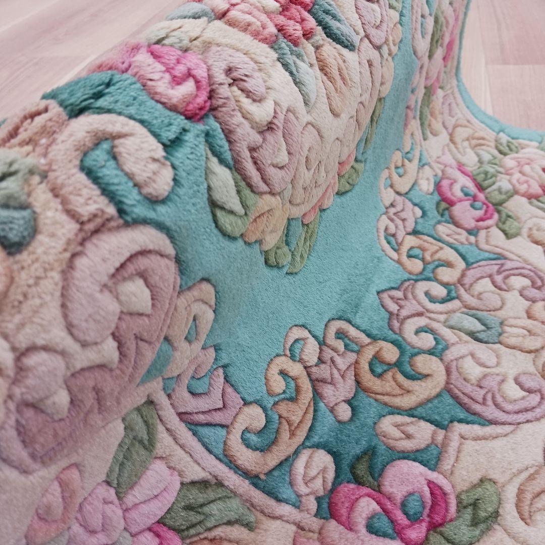 Y3317 中国高級絨毯 天津緞通 ウール100% 手織り 93×61㎝