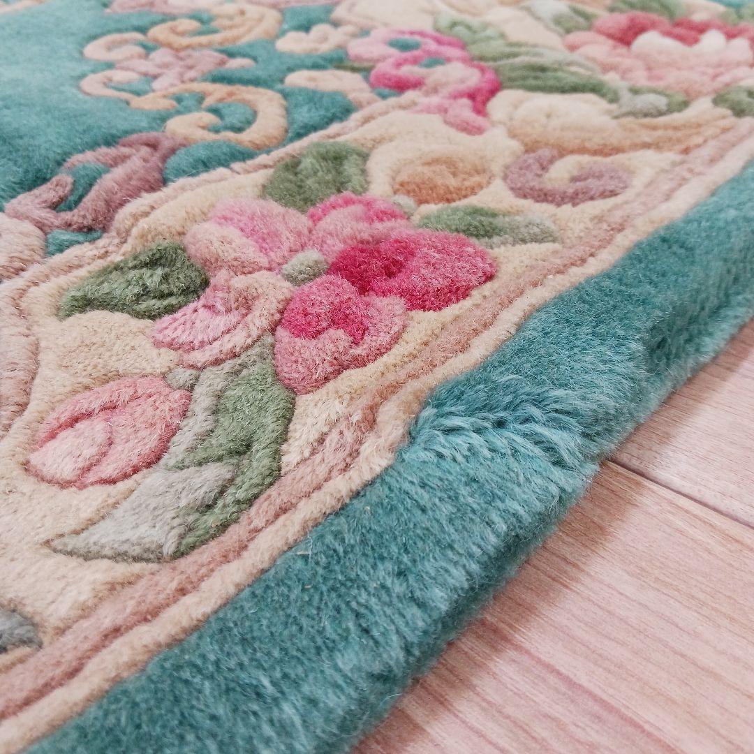 Y3317 中国高級絨毯 天津緞通 ウール100% 手織り 93×61㎝