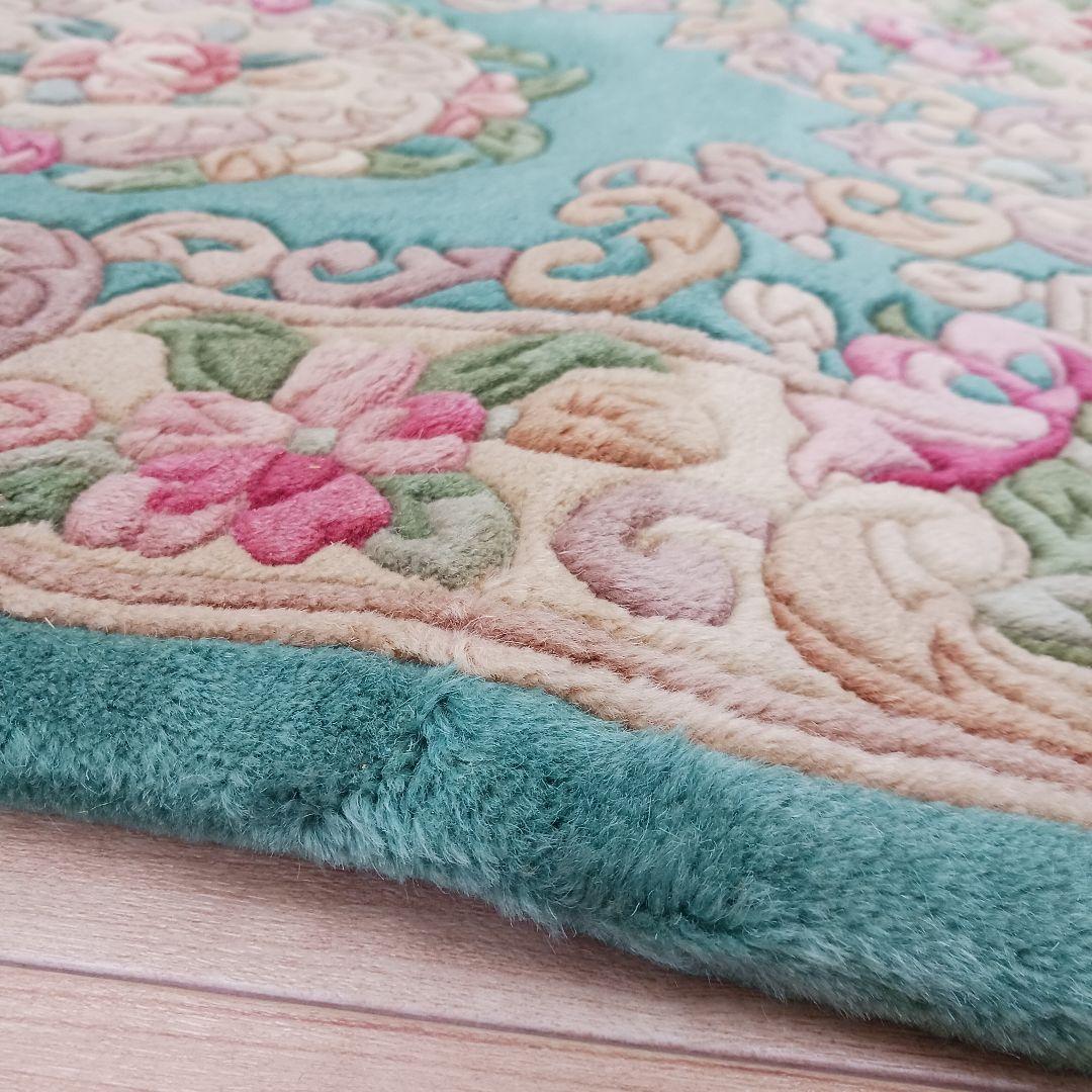 Y3317 中国高級絨毯 天津緞通 ウール100% 手織り 93×61㎝