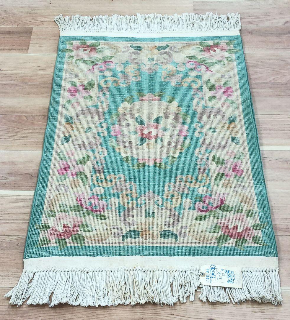 Y3317 中国高級絨毯 天津緞通 ウール100% 手織り 93×61㎝