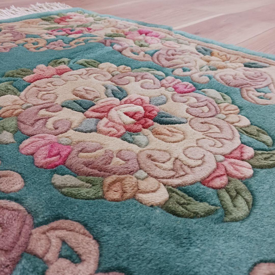 Y3317 中国高級絨毯 天津緞通 ウール100% 手織り 93×61㎝