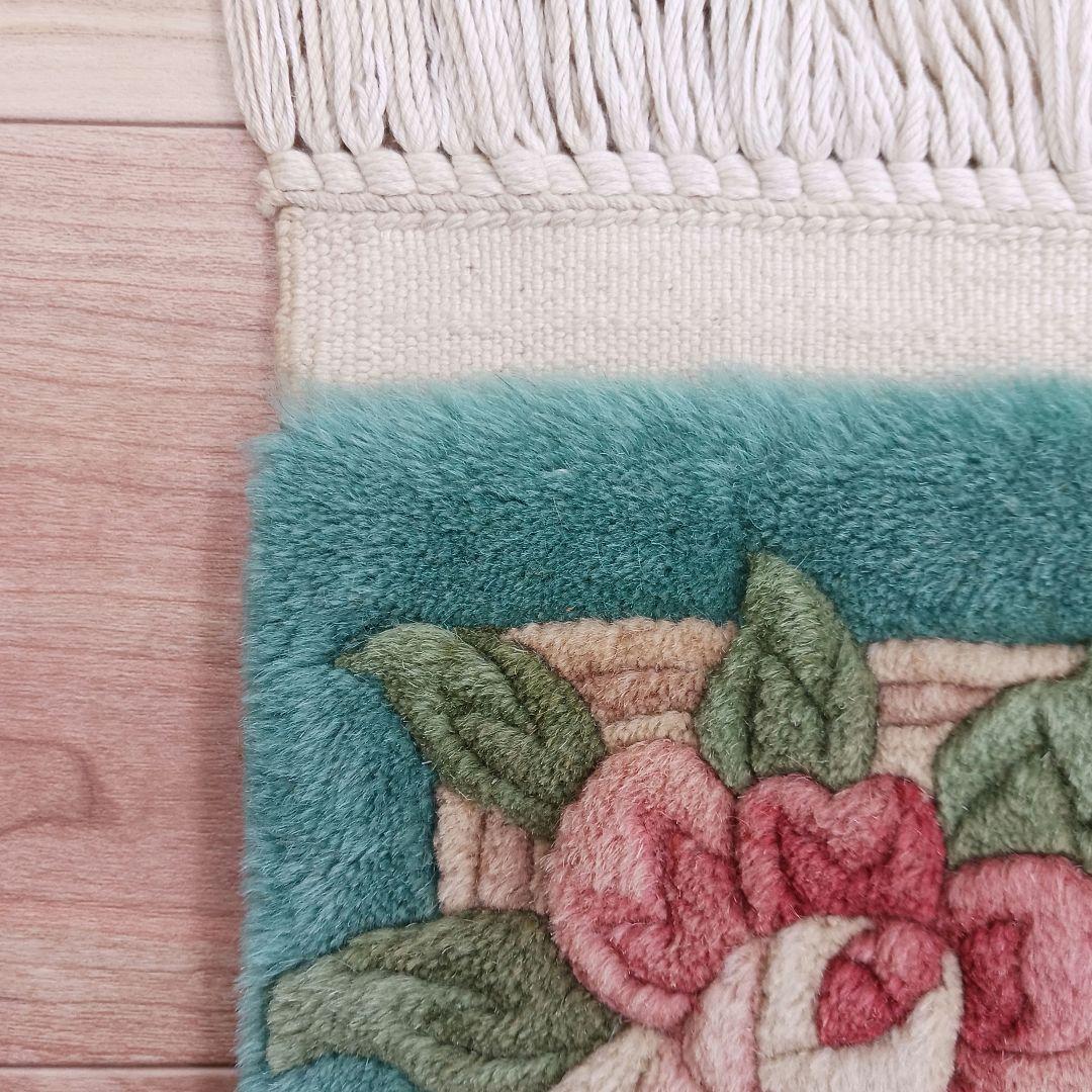 Y3317 中国高級絨毯 天津緞通 ウール100% 手織り 93×61㎝