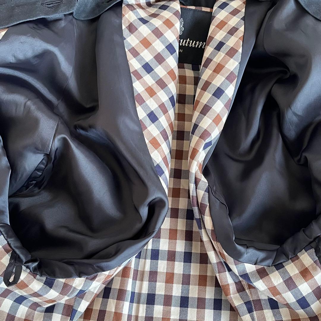 ✨現行✨アクアスキュータム ロンドン ステンカラーコート クラブチェック 黒38