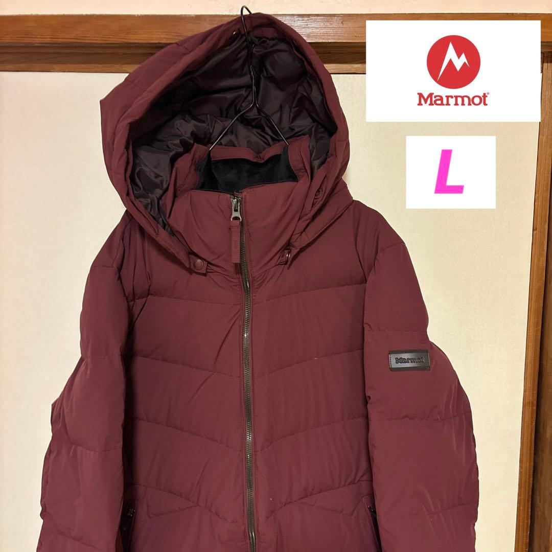 【美品】MARMOT マーモット フードダウンジャケット レディースL 赤ワイン