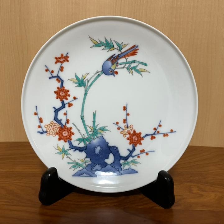 【特価】十四代　酒井田柿右衛門　染錦　梅竹鳥文　額皿