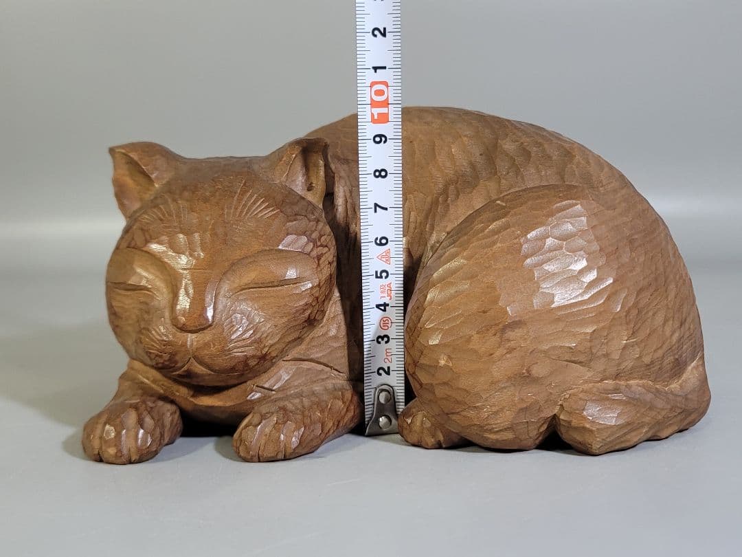DT539 眠り猫 木彫 置物