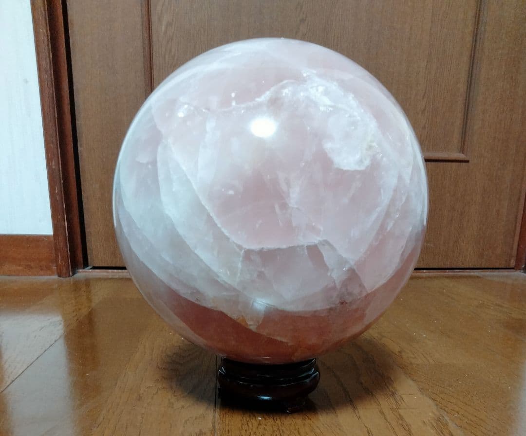 ローズクォーツ 丸玉 紅水晶 パワーストーン 風水 浄化 天然石 置物 台座付