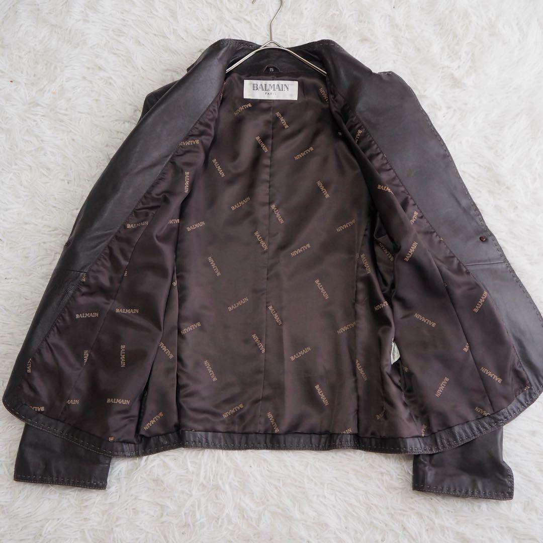 BALMAIN ラムレザージャケット 羊革 大きいサイズ ステッチ 総柄 ロゴ