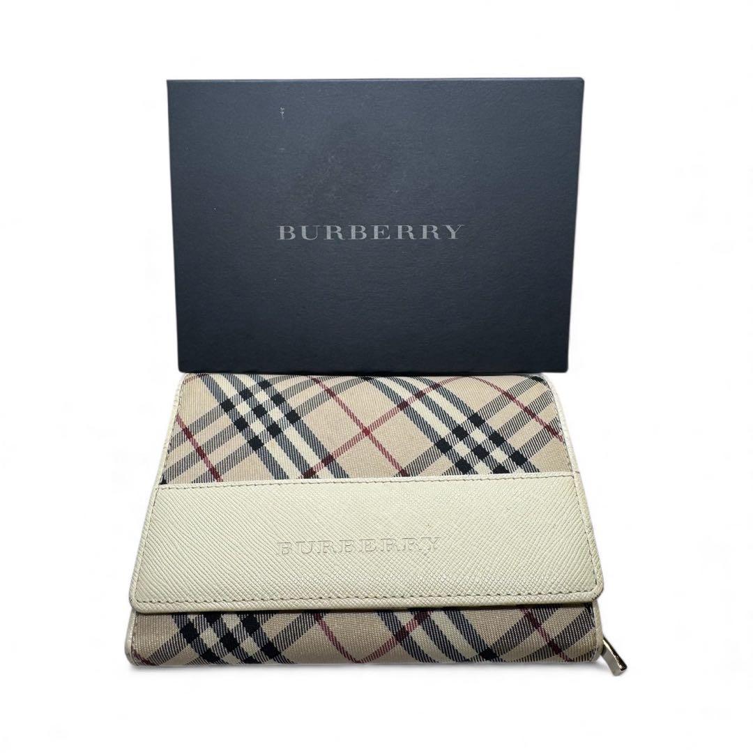 美品　BURBERRY バーバリー 折り財布 ノバチェック ベージュ系