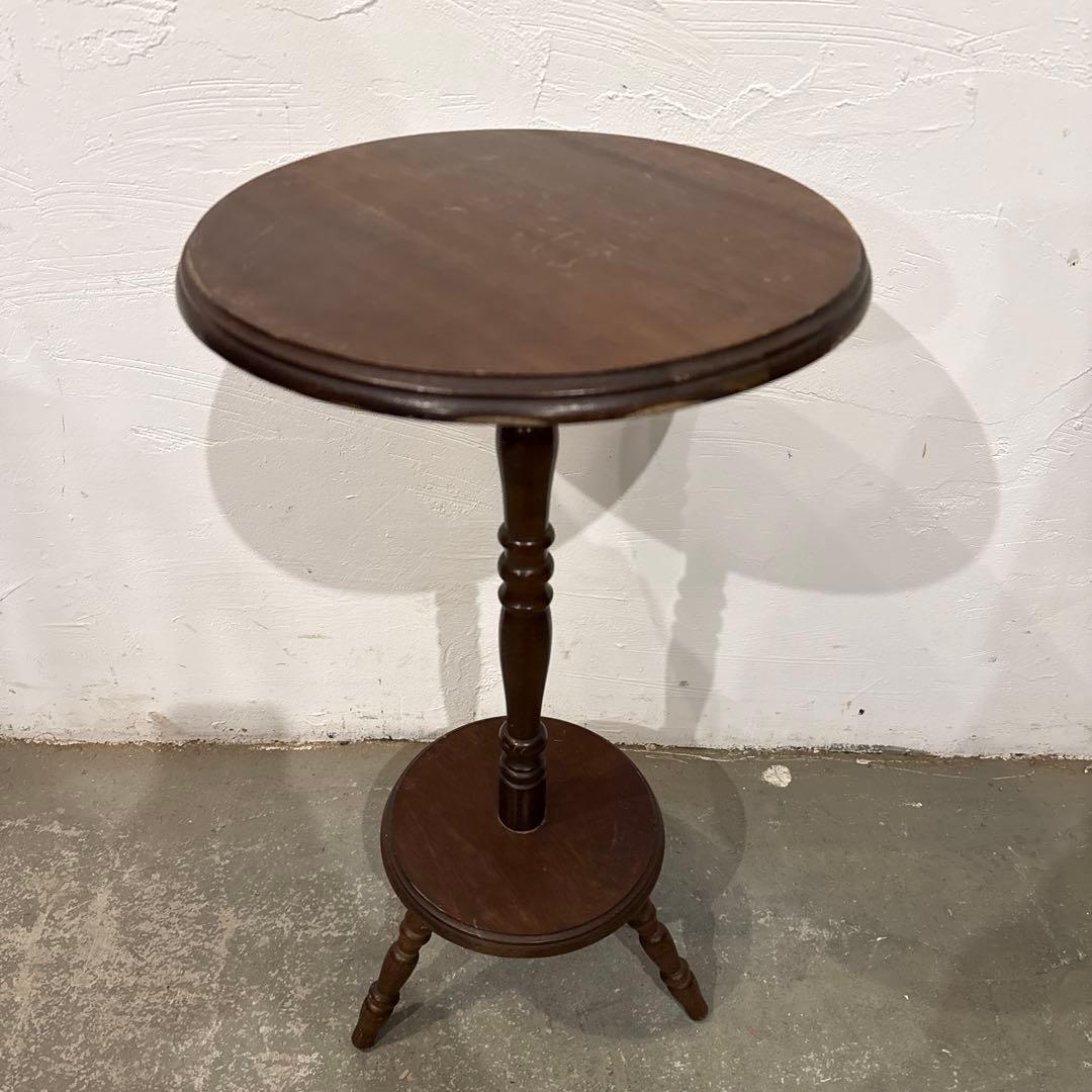 ヴィンテージ　木製サイドテーブル　　ラウンド　花台　2