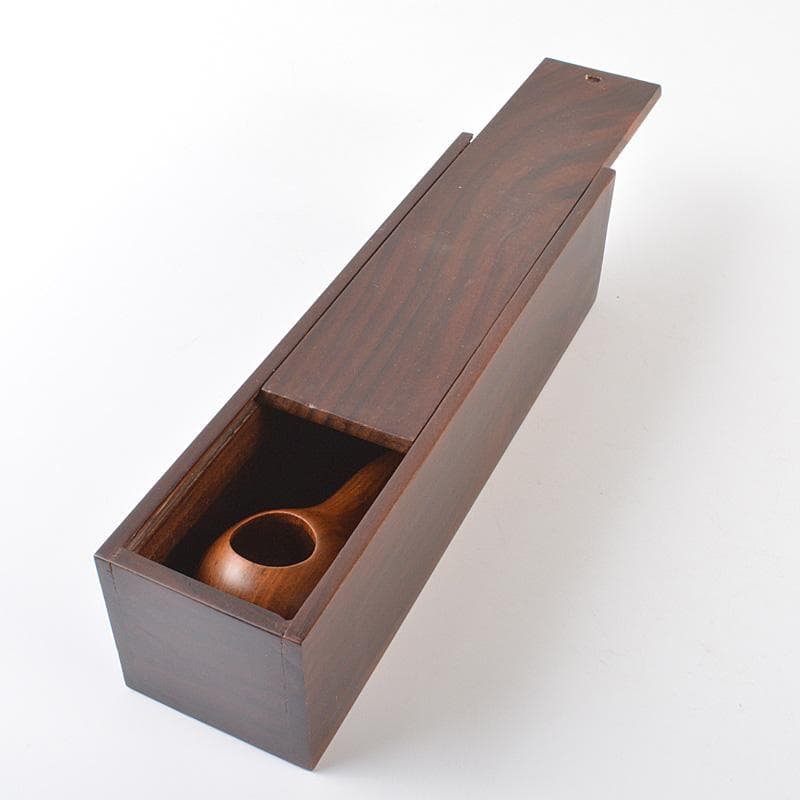 煎茶道具　木彫　瓢箪形　大匙　勺　柄杓　黒檀箱入　C　R6590