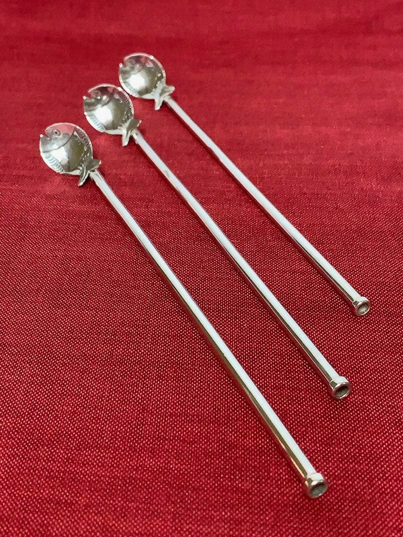 純銀925Sマドラー＋ストロースプーン、ヨーロッパ製メーカー不詳: ヴィンテージ