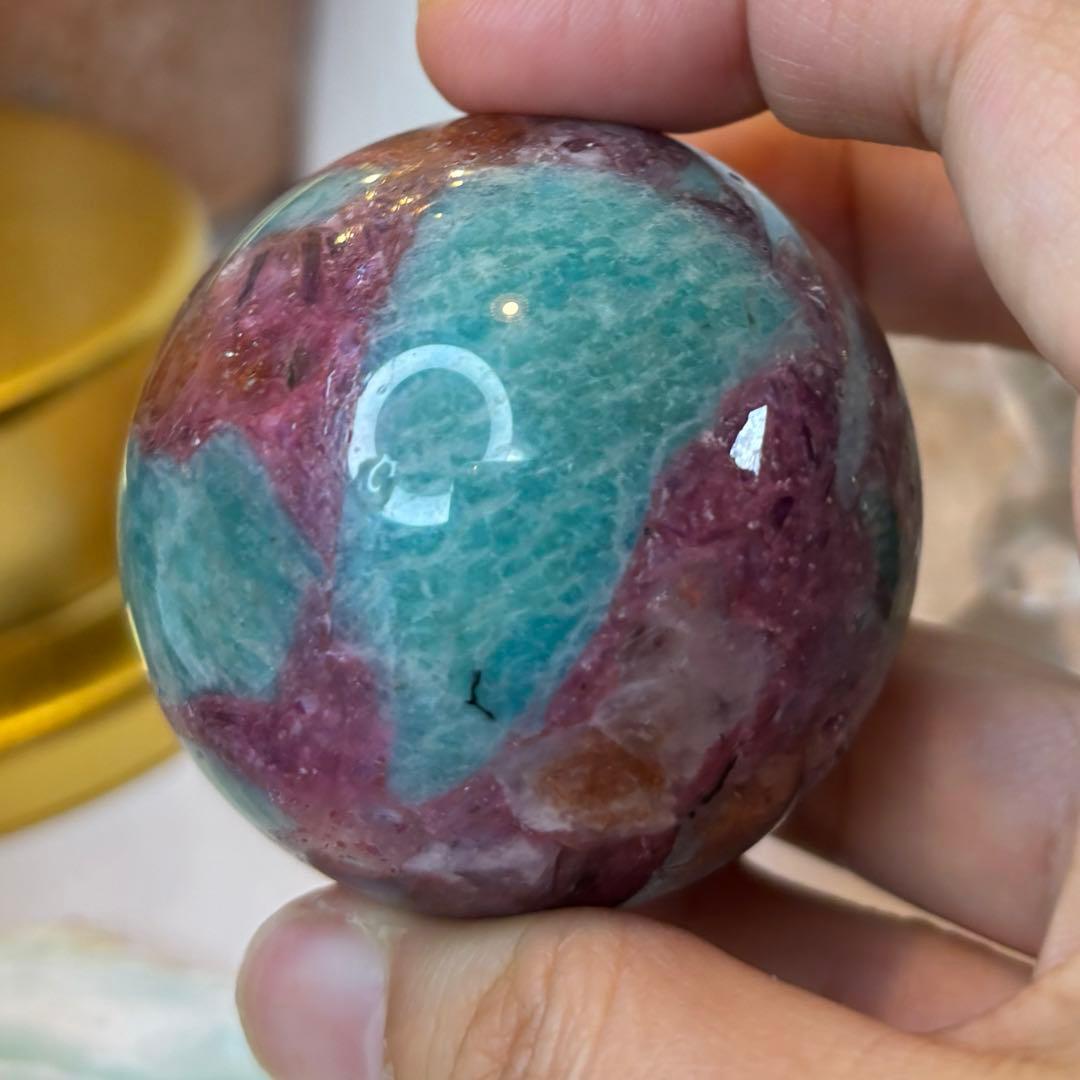 共生　スフィア　サンストーン　レピドライト　ブラックトルマリン　アマゾナイト