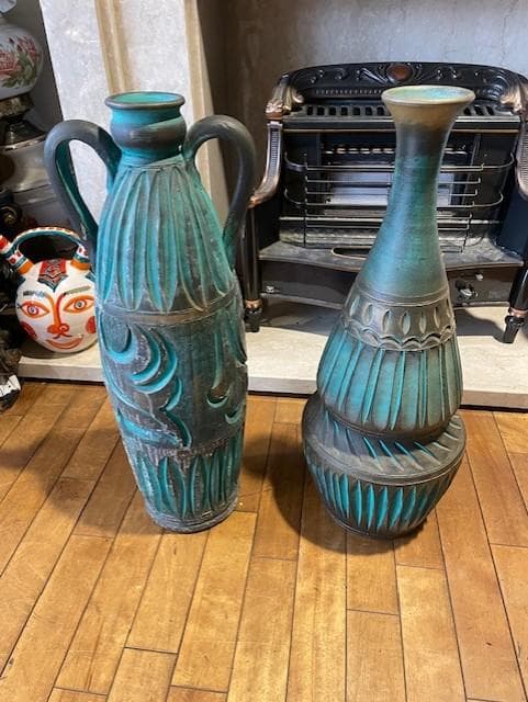 青緑色の陶器製花瓶セット