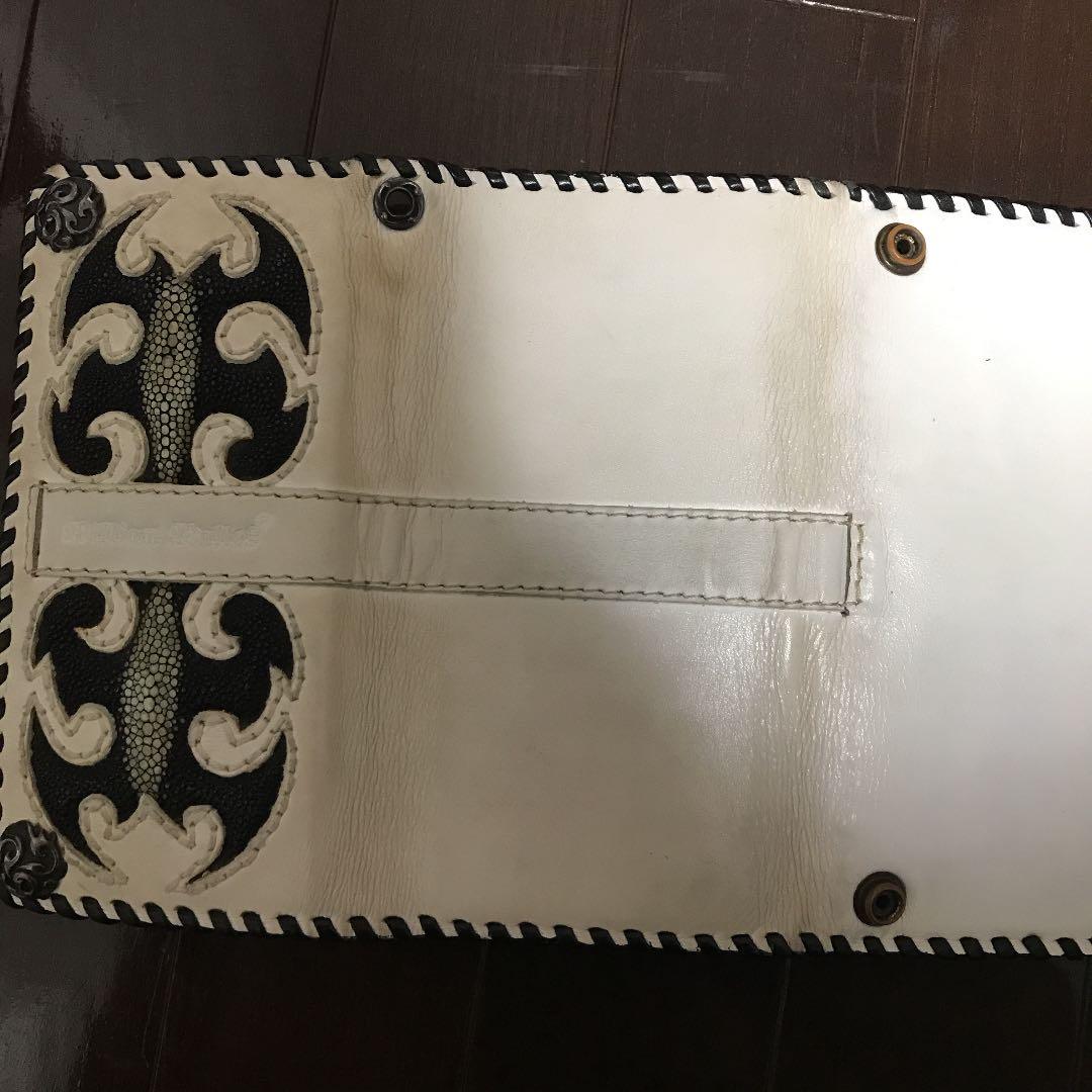 エイ革三つ折り長財布シルバー925ウォレットチェーン付き