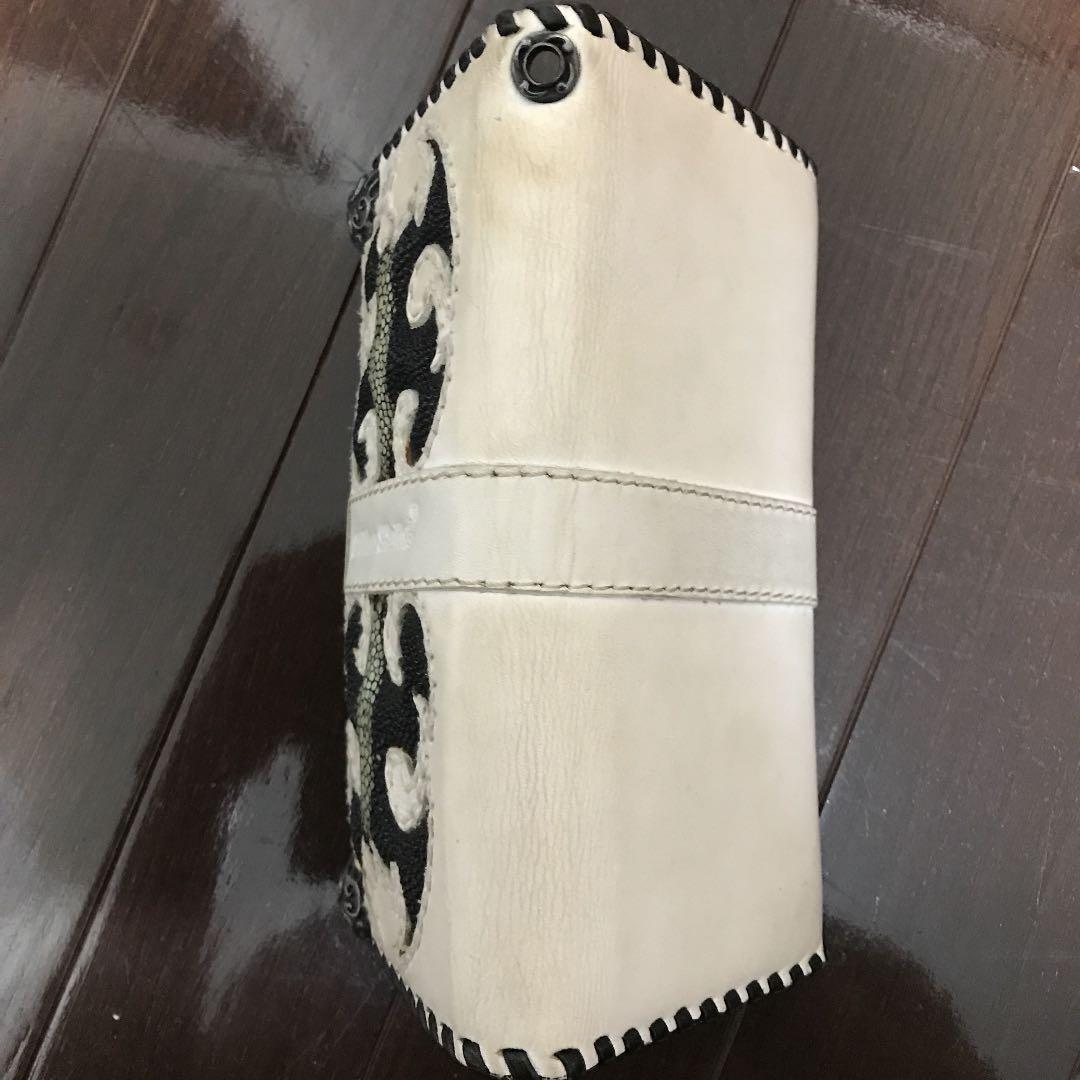 エイ革三つ折り長財布シルバー925ウォレットチェーン付き