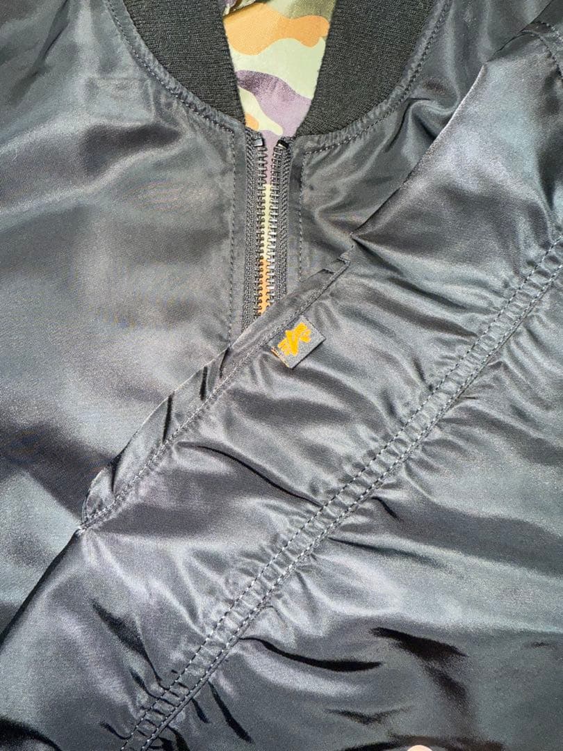 （美品）90s ALPHA MA-1 リバーシブル ブラック × 迷彩