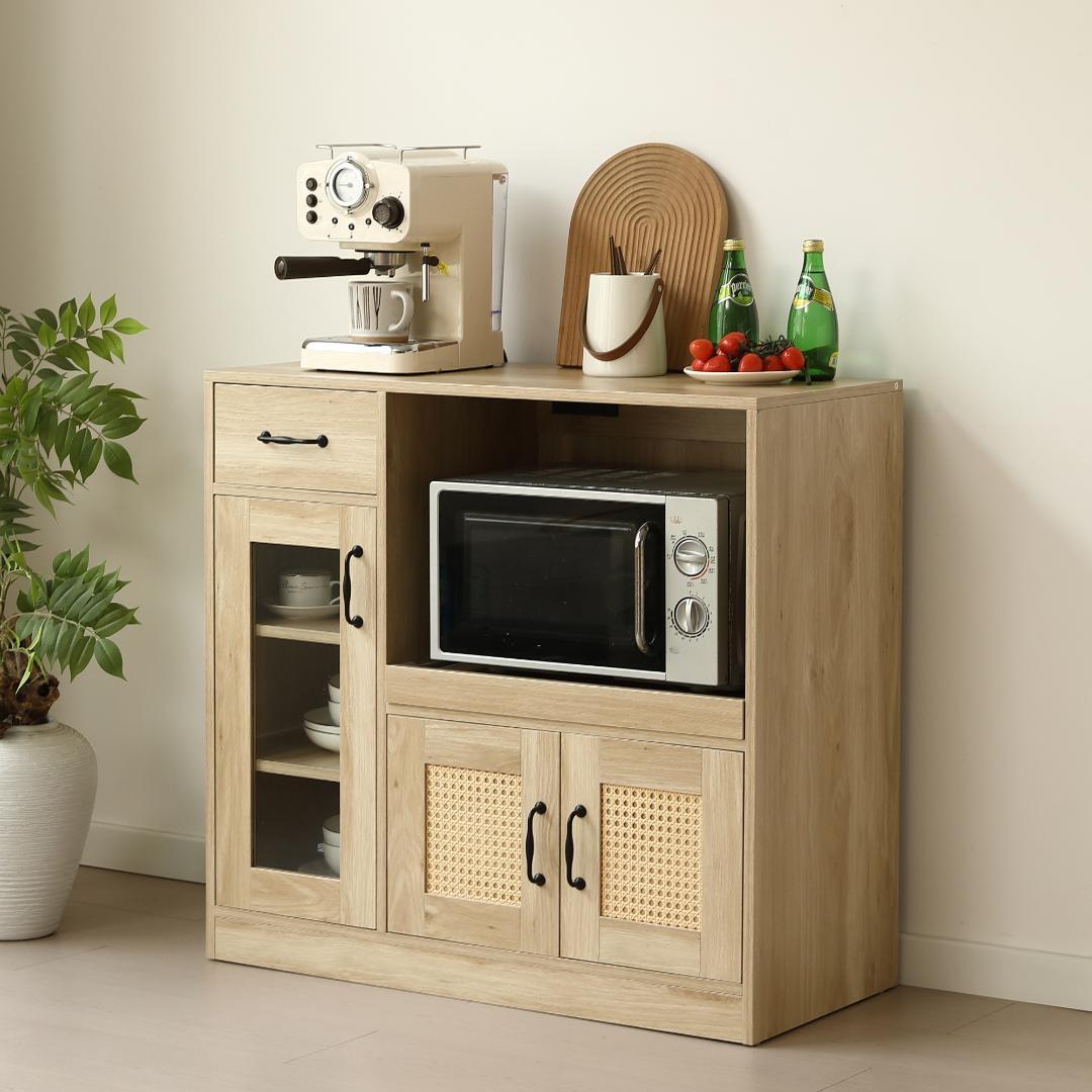 キャビネット　食器棚　引き出し付き　幅88　扉付き　コンパクト　NATURAL