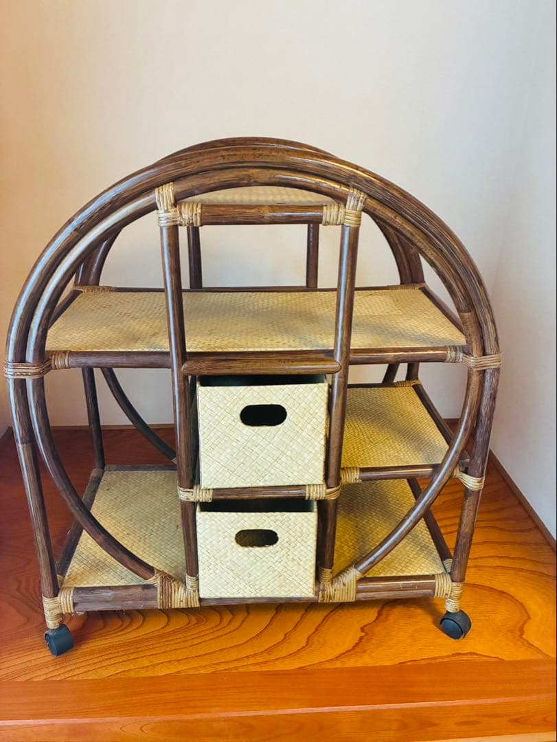 民藝家具 ラタン 陳列棚 飾り棚 チェスト ラック 籐製 木製 押入れ 収納