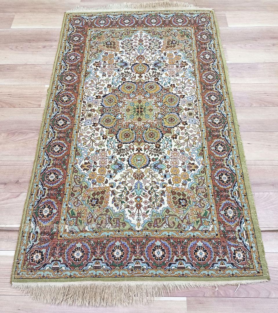 Y3244 インド絨毯 シルク 手織り 156×90㎝ マット