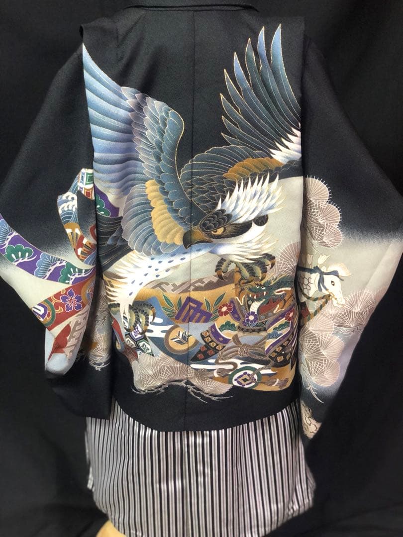 七五三 5歳　男の子　鷹　龍　黒　羽織　着物　袴　セット　男児　753 五歳