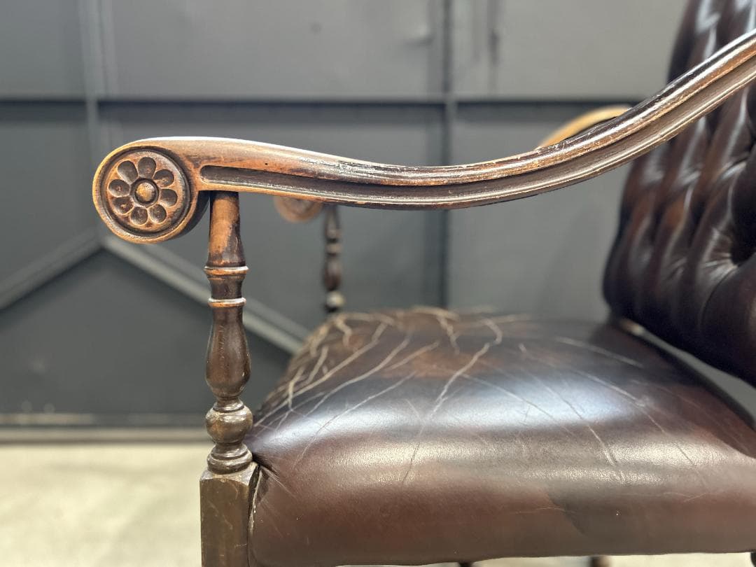 ❖英国Antique❖ ハイバックチェア チェスターフィールド　ネオルネッサンス