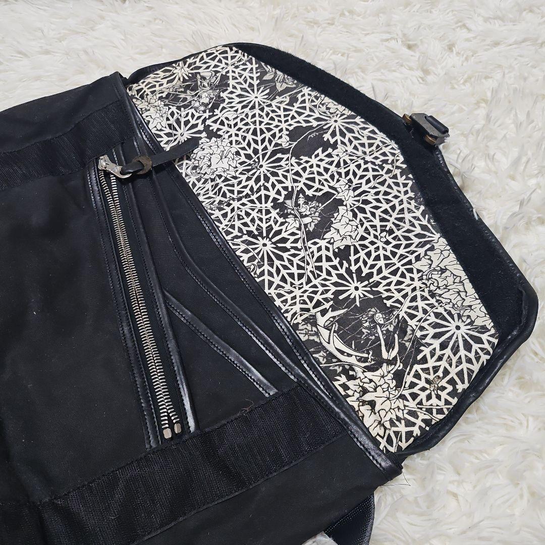 希少 BEDOUIN レザー メッセンジャーバッグ 総柄 スカル